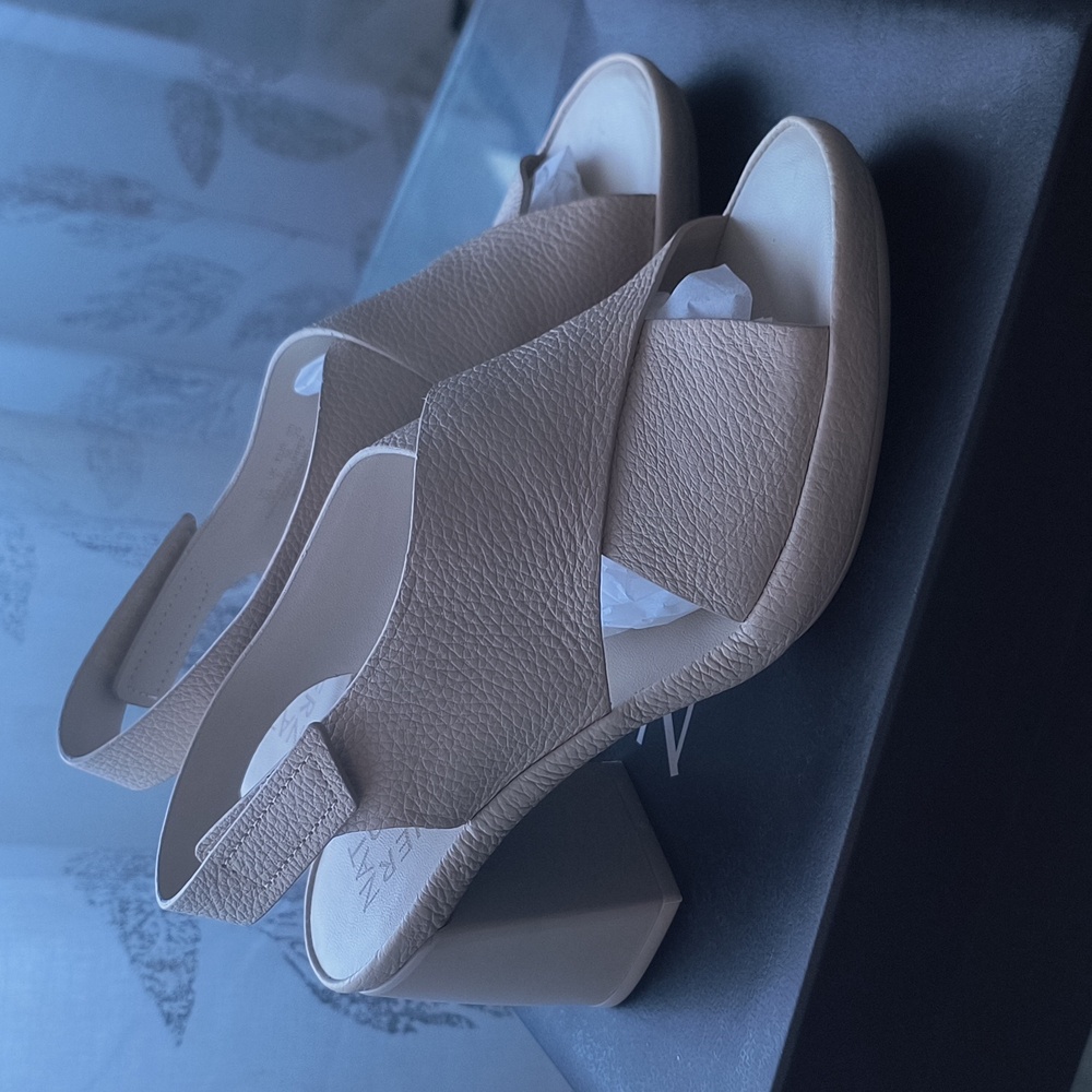Naturalizer Taupe Textured Block Heel Slingback Sandals